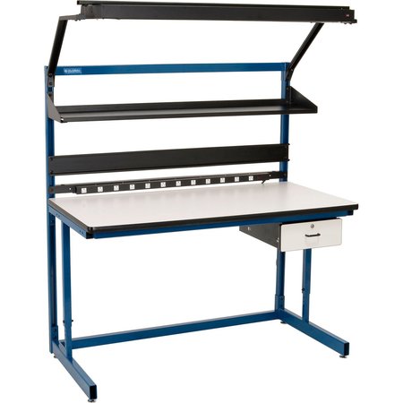 GLOBAL INDUSTRIAL Bench-In-A-Box Cantilever Workbench, Plastic Laminate Top, 60inWx30inD, Blue B2334693